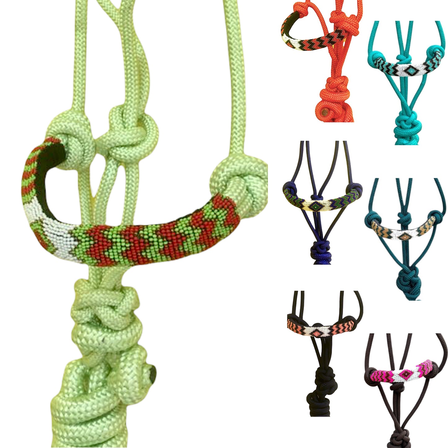 Majestic Ally Padded Beaded Nose Braided Rope Halter with 10' Matching Lead - Full
