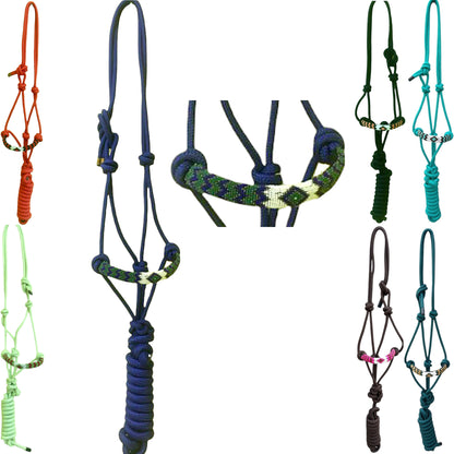 Majestic Ally Padded Beaded Nose Braided Rope Halter with 10' Matching Lead - Full