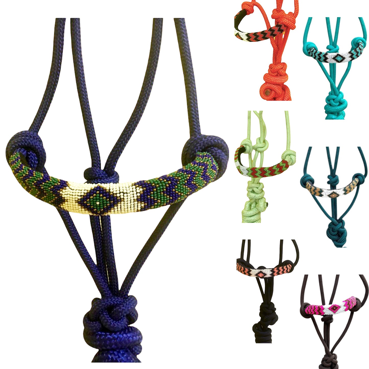 Majestic Ally Padded Beaded Nose Braided Rope Halter with 10' Matching Lead - Full