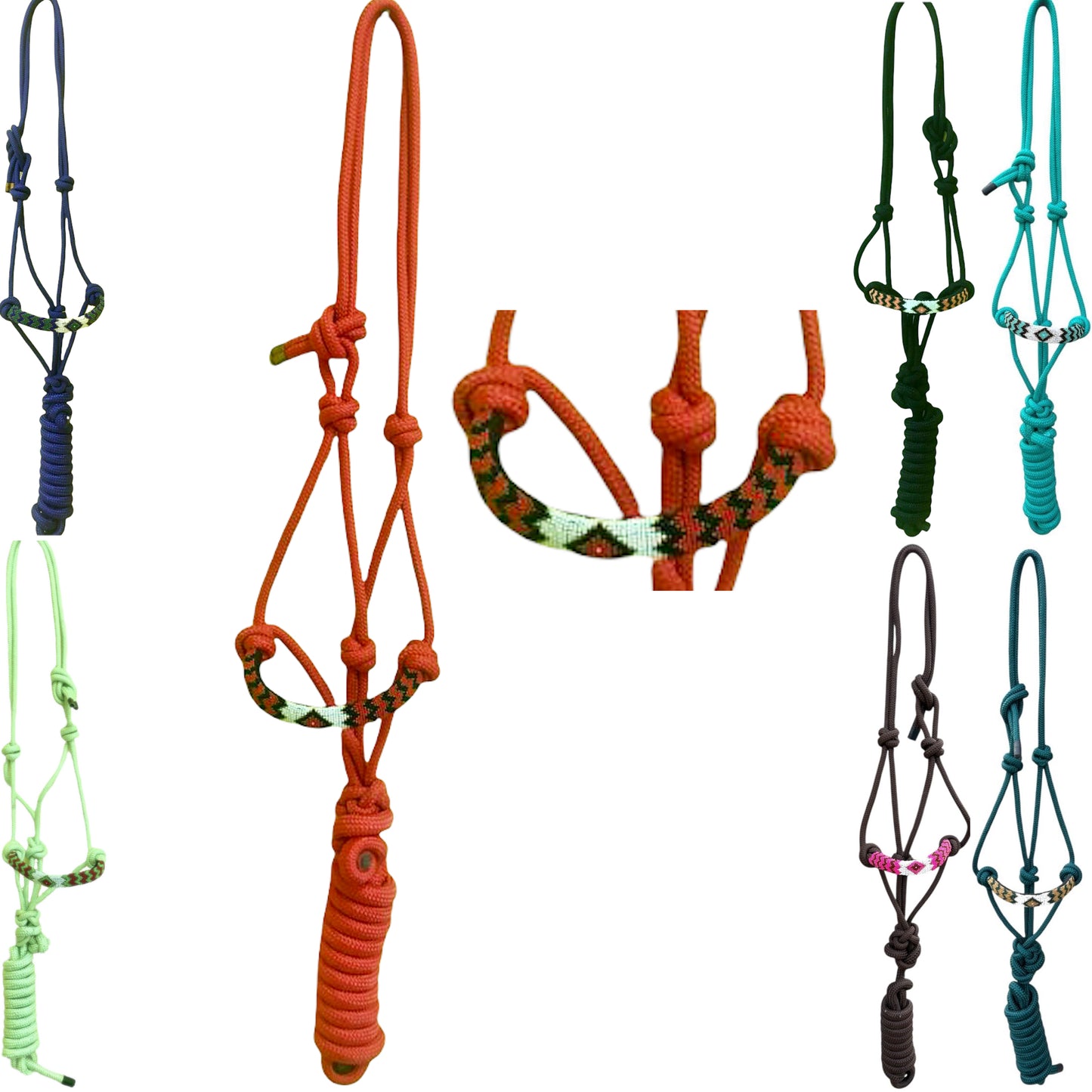 Majestic Ally Padded Beaded Nose Braided Rope Halter with 10' Matching Lead - Full