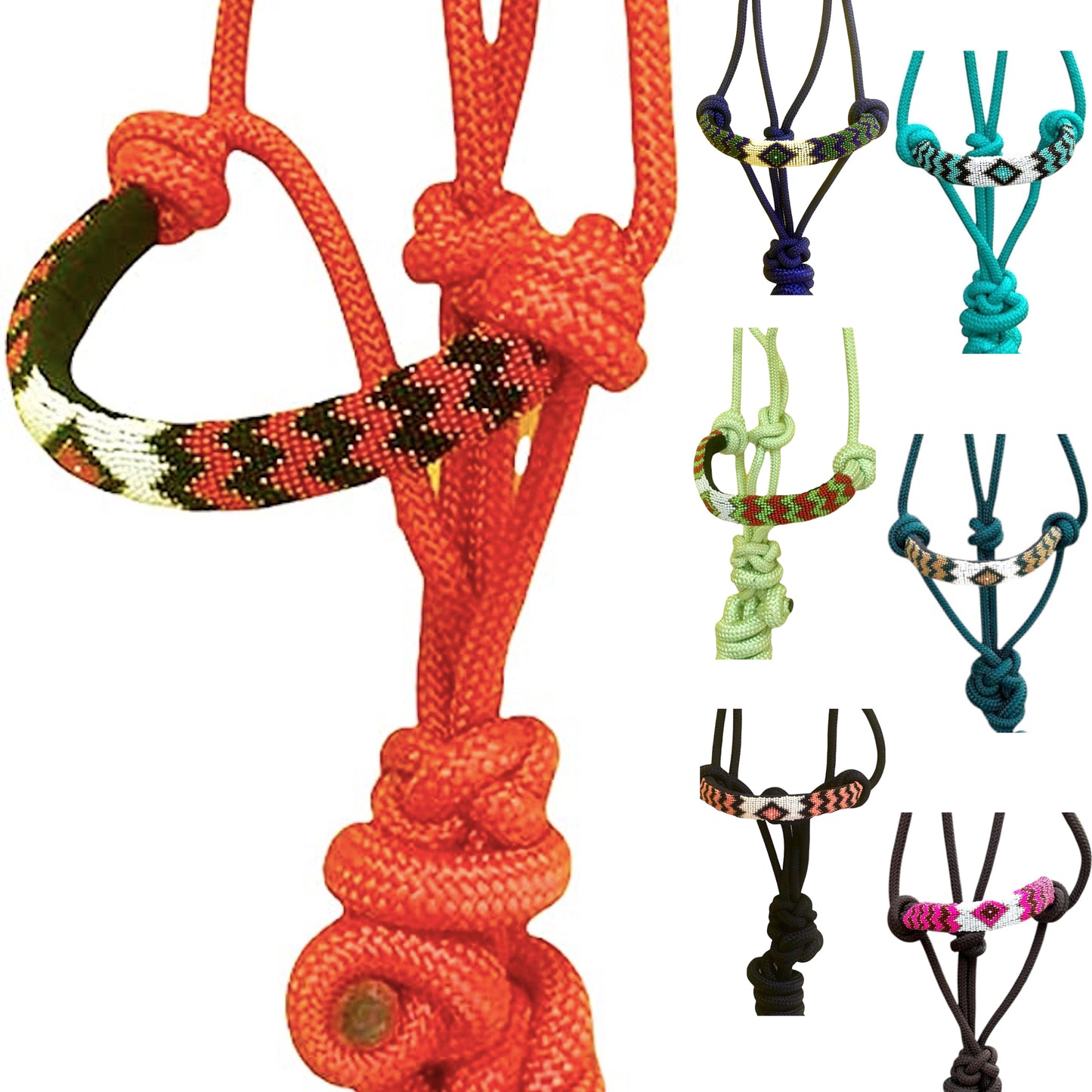 Majestic Ally Padded Beaded Nose Braided Rope Halter with 10' Matching Lead - Full