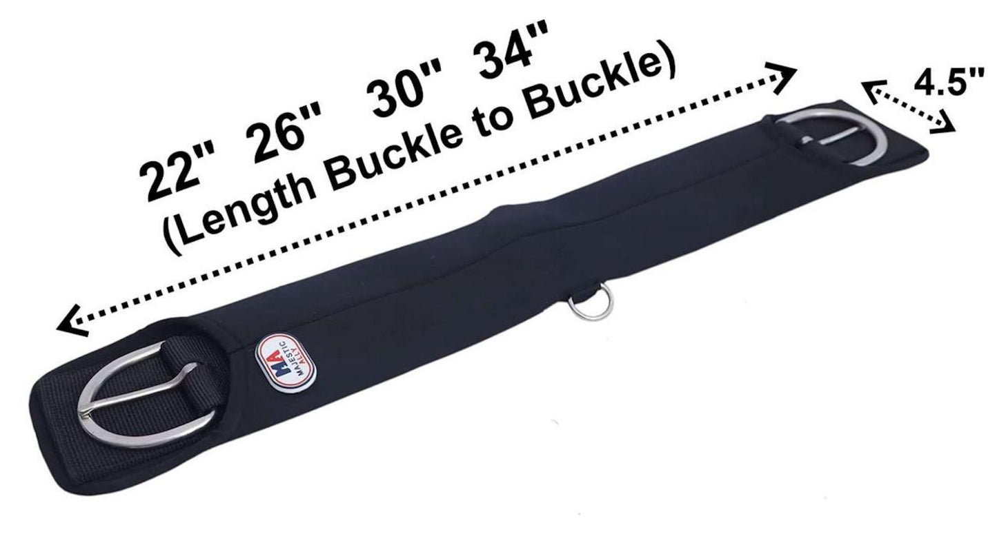 Majestic Ally Neoprene Straight Cinch Girth Stainless Steal Buckles Black -22'', 26",30" and 34"