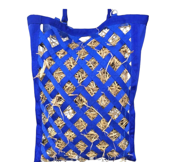 Majestic Ally Slow Feeder Hay Bag - Obliquely Placed Webbing on Front and Bottom- Royal Blue