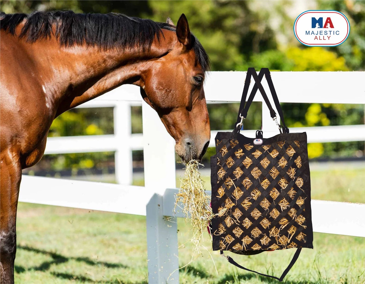 Majestic Ally Slow Feeder Hay Bag - Obliquely Placed Webbing on Front and Bottom- Royal Blue