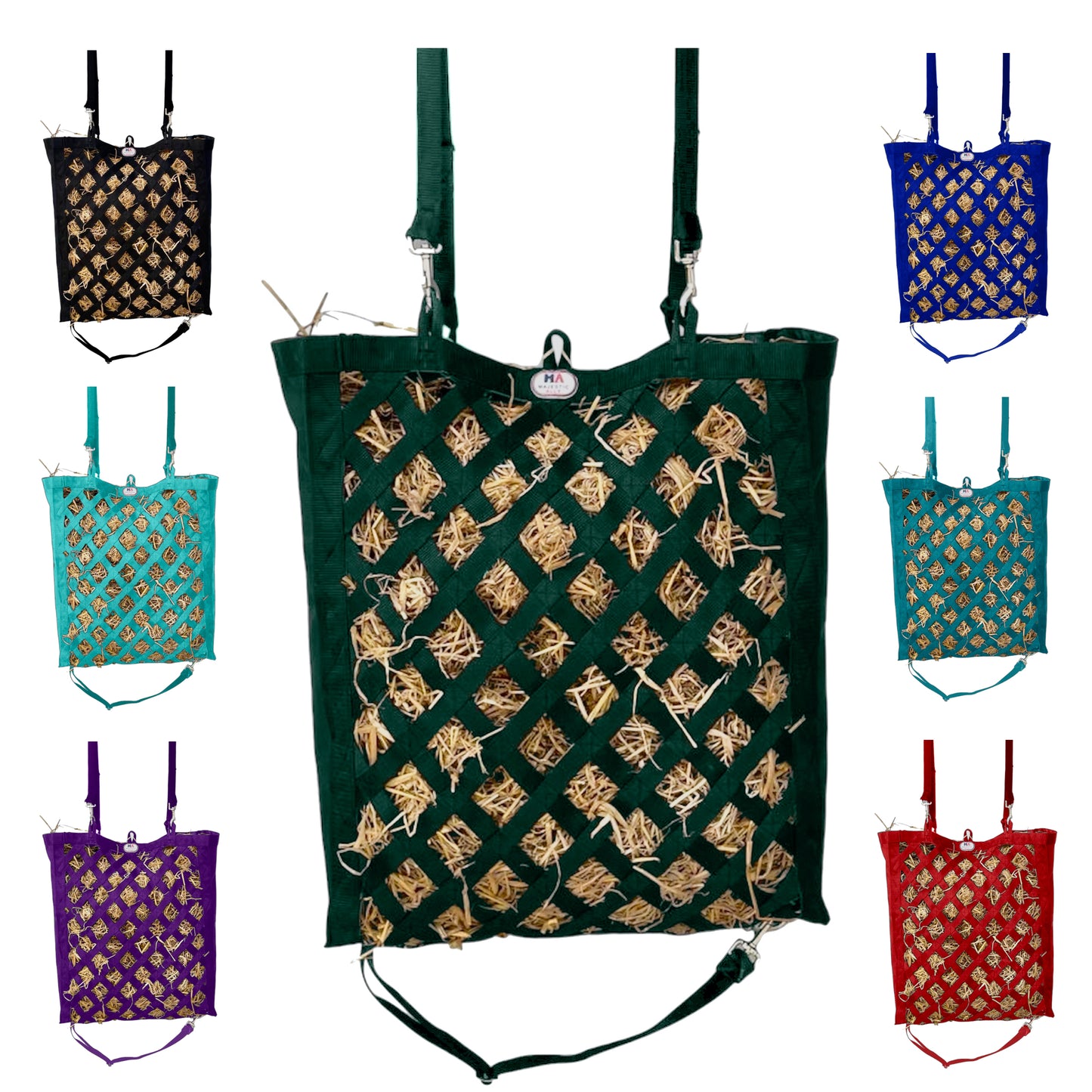 Majestic Ally Slow Feeder Hay Bag - Obliquely Placed Webbing on Front and Bottom- Royal Blue