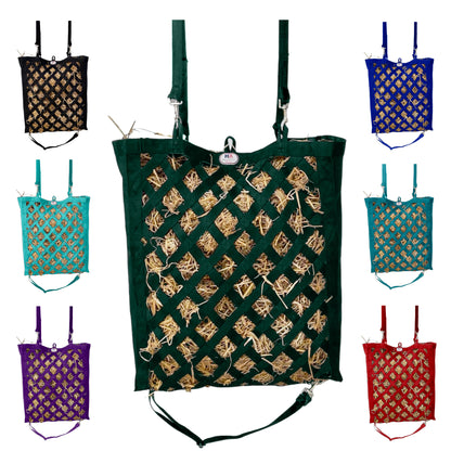 Majestic Ally Slow Feeder Hay Bag - Obliquely Placed Webbing on Front and Bottom- Royal Blue