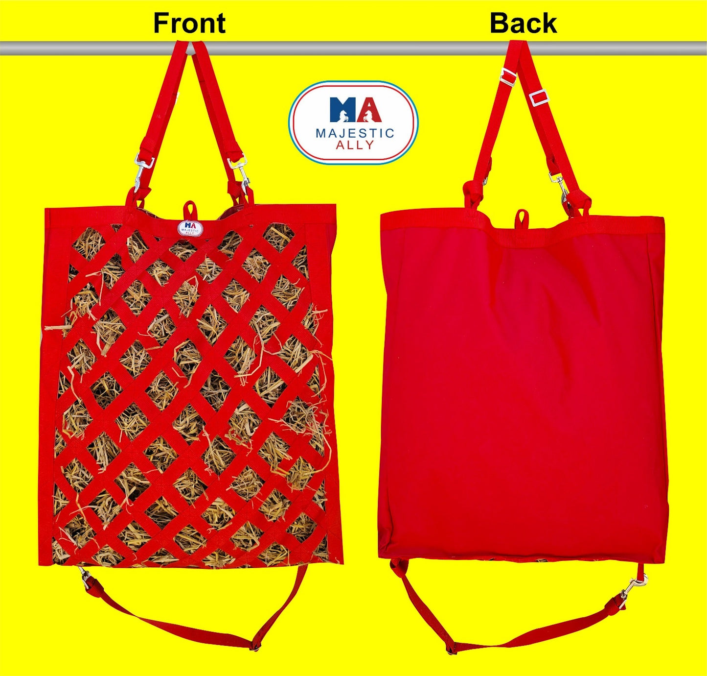 Majestic Ally Slow Feeder Hay Bag - Obliquely Placed Webbing on Front and Bottom- Royal Blue