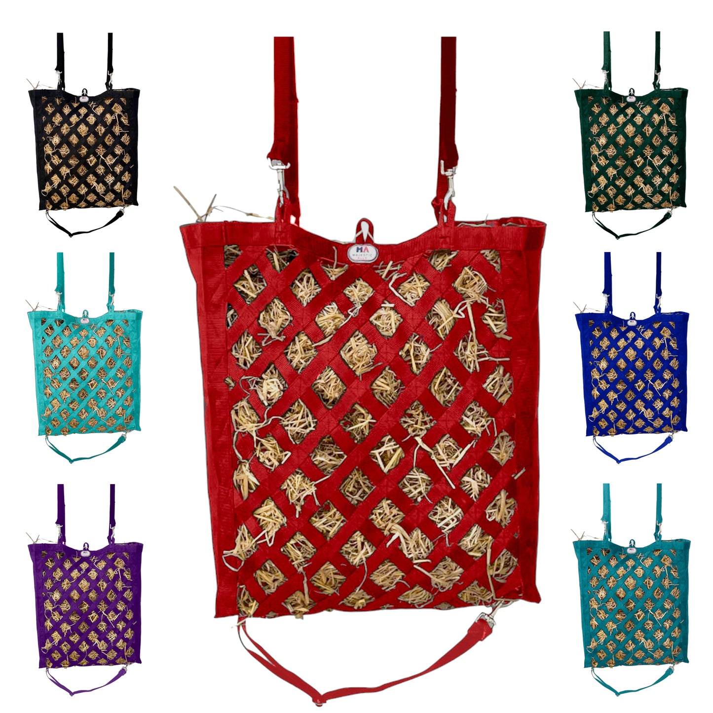 Majestic Ally Slow Feeder Hay Bag - Obliquely Placed Webbing on Front and Bottom- Royal Blue