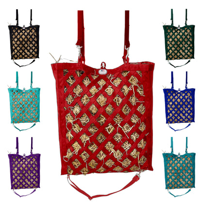 Majestic Ally Slow Feeder Hay Bag - Obliquely Placed Webbing on Front and Bottom- Royal Blue