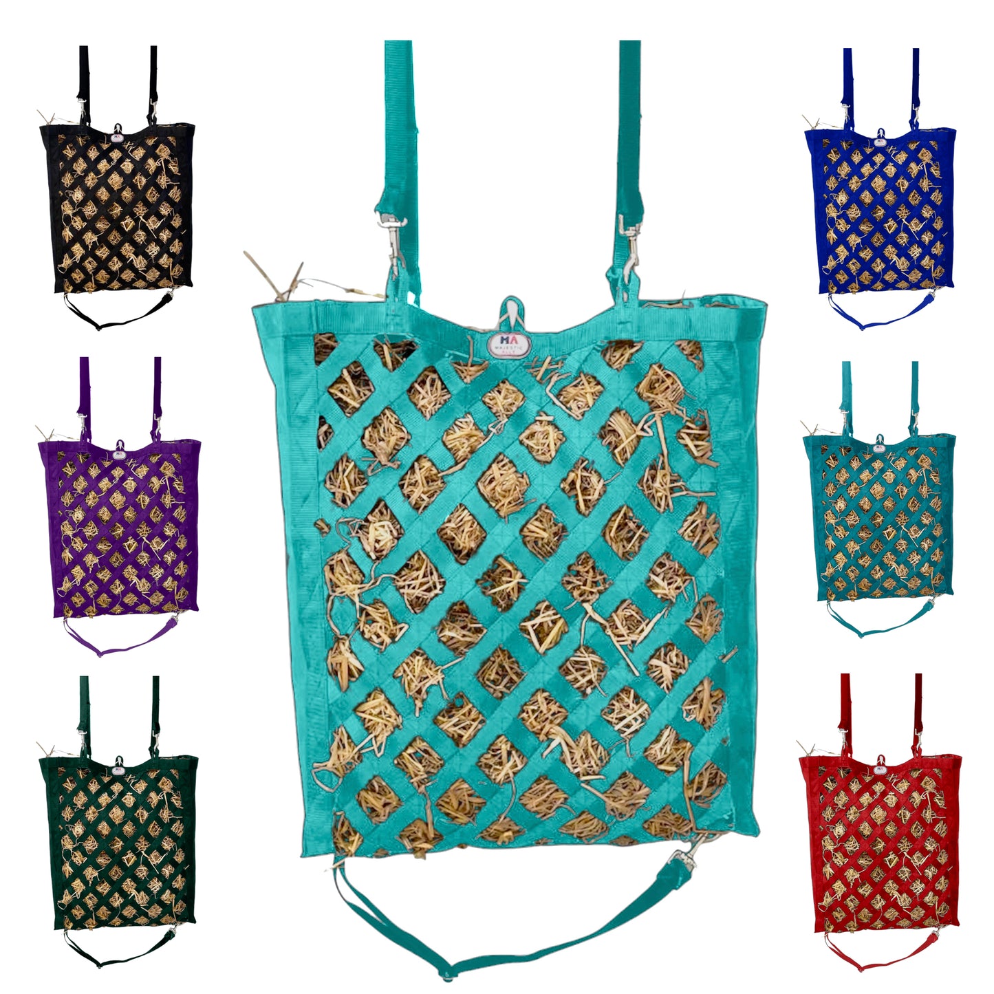 Majestic Ally Slow Feeder Hay Bag - Obliquely Placed Webbing on Front and Bottom- Royal Blue