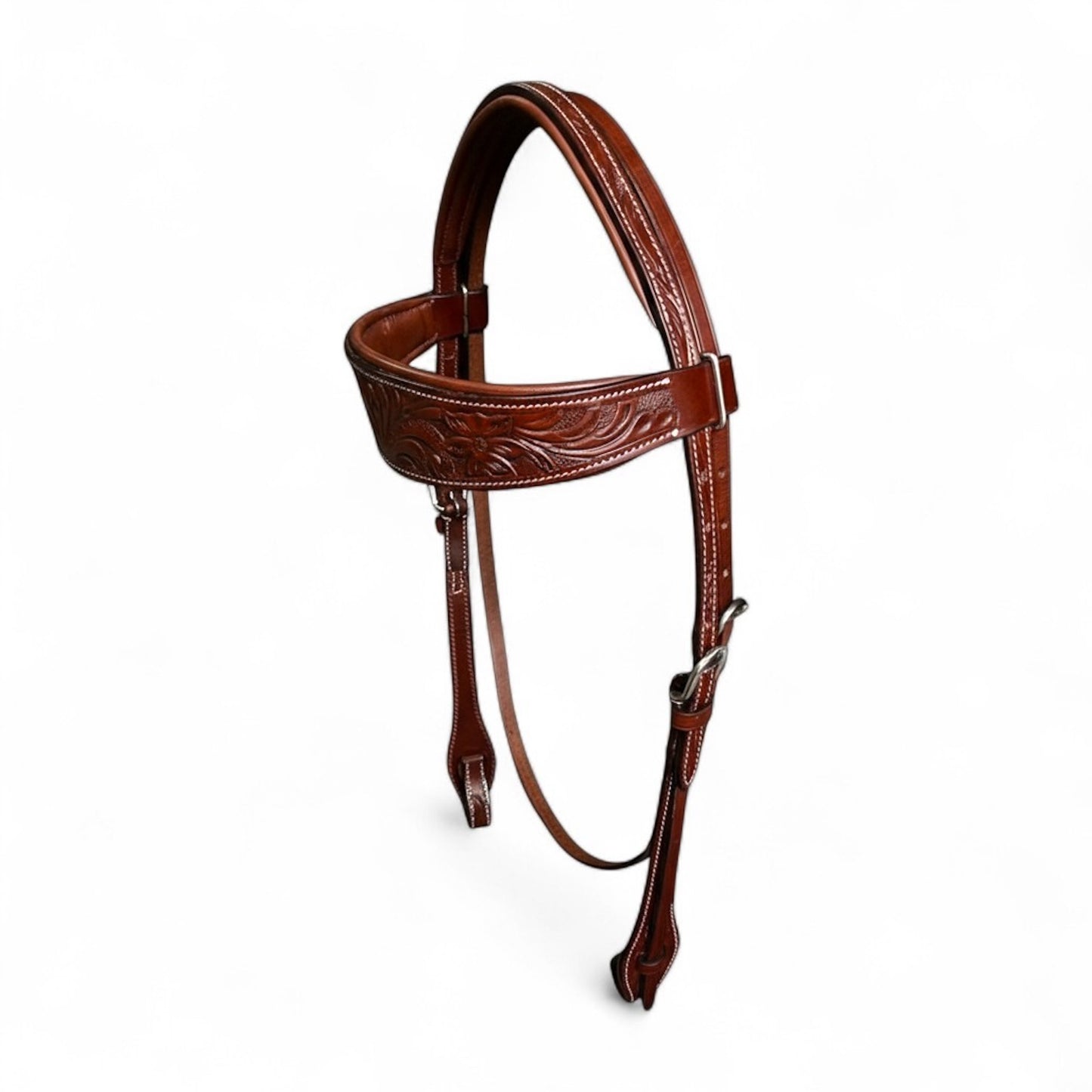 Majestic Ally Natural Super Leather Antique Tooling Quick Bit Change Padded Brow-band Headstall