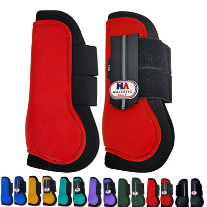 Majestic Ally Horse Leg Protection Fetlock and Tendon Boots Set, PU Shell, Neoprene Lining, Hook and Loop Closures, Multiple Colors and Sizes