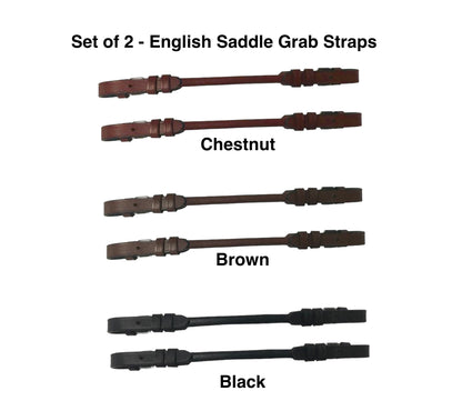 Majestic Ally Pair of Rolled Leather Buckeled Grab Strap for English Saddles, Hand Hold Strap for Safety When Riding Horse - Pack of 2