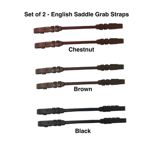 Majestic Ally Pair of Rolled Leather Buckeled Grab Strap for English Saddles, Hand Hold Strap for Safety When Riding Horse - Pack of 2