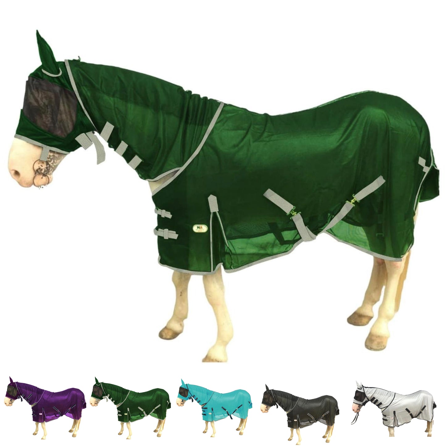 Majestic Ally Horse Fly Sheet with Neck Cover and Head Mask, Breathable UV and Bite Equine Protection, Adjustable Body Straps, Boarding or Turnout Accessory, Contoured Fit