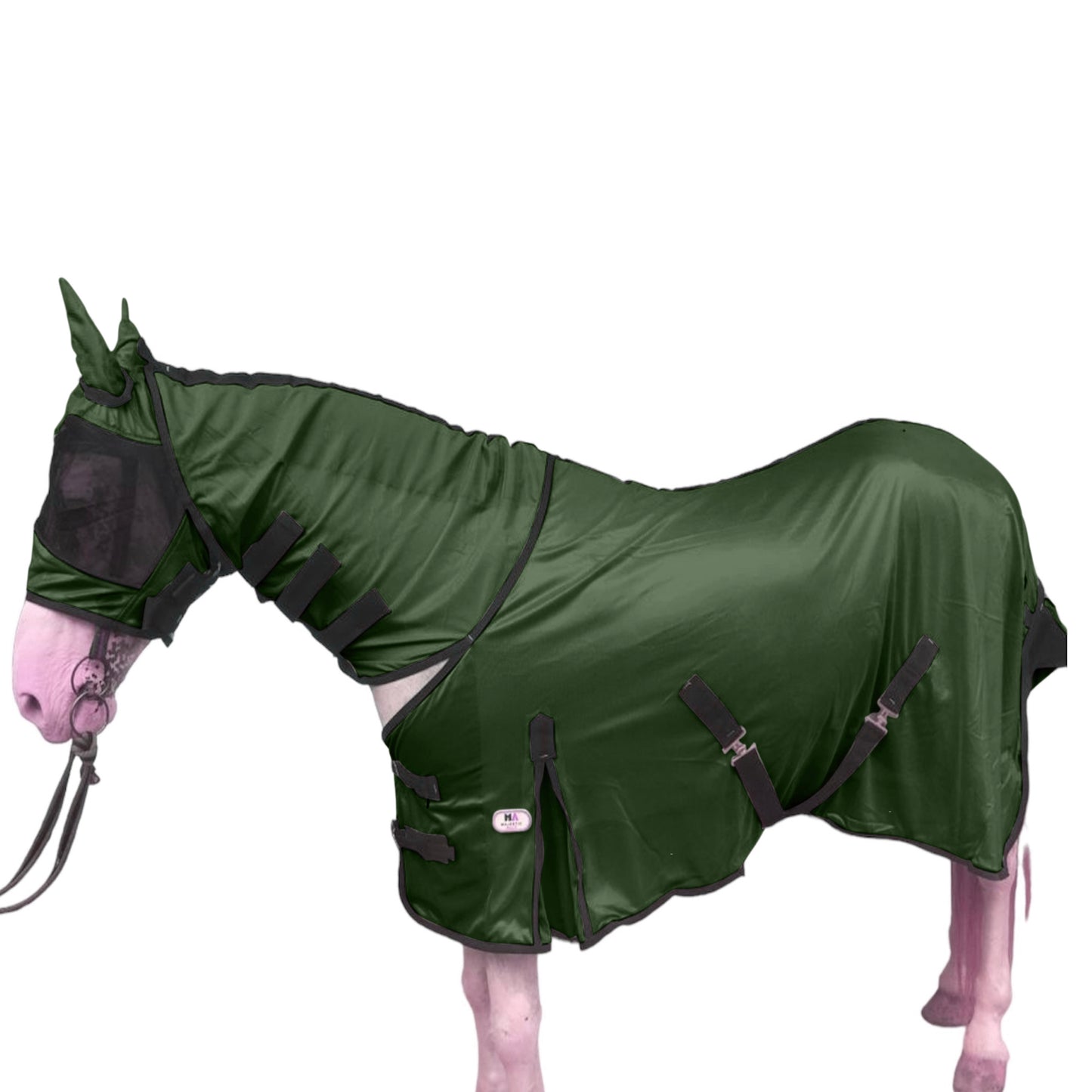 Majestic Ally Horse Fly Sheet with Neck Cover and Head Mask, Breathable UV and Bite Equine Protection, Adjustable Body Straps, Boarding or Turnout Accessory, Contoured Fit