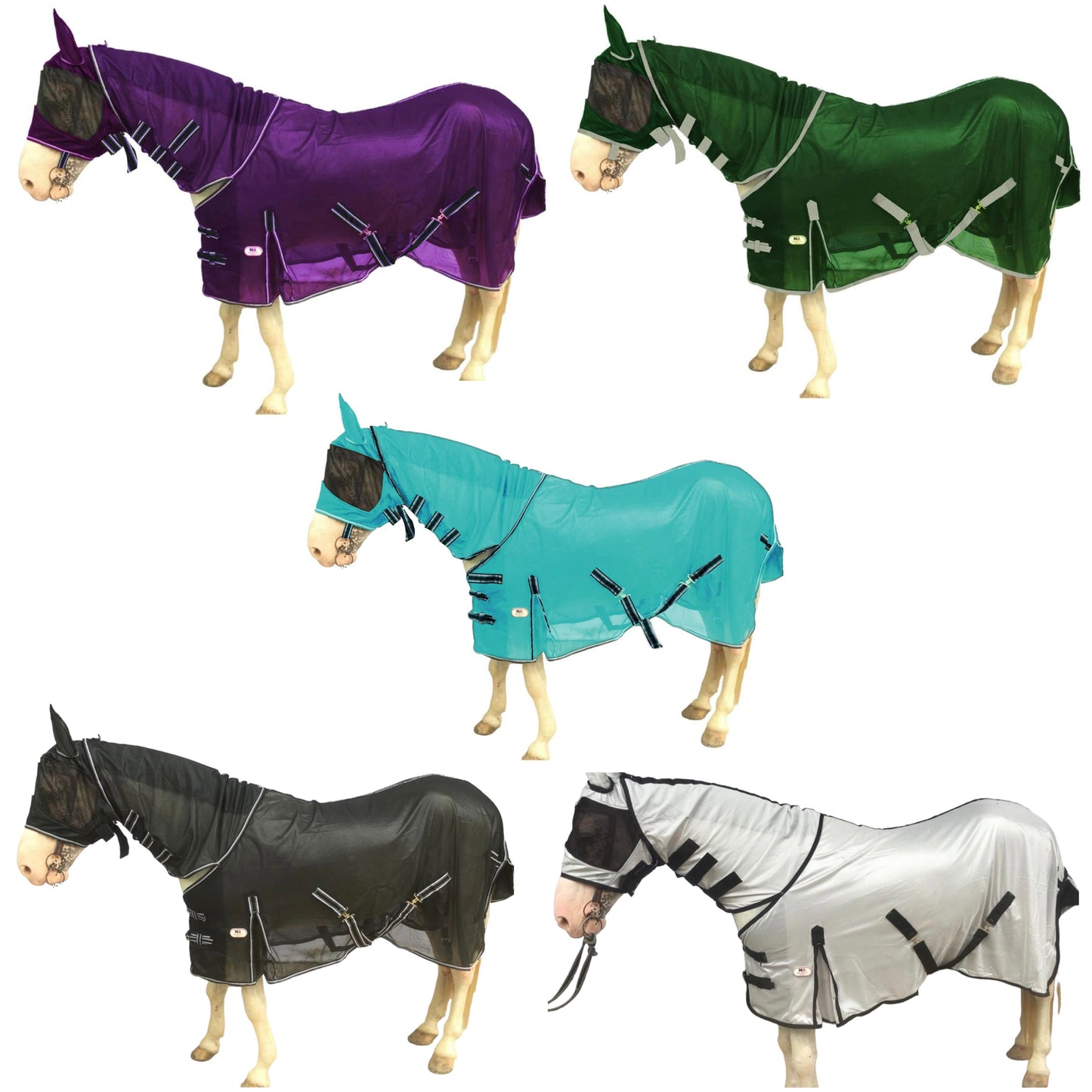 Majestic Ally Horse Fly Sheet with Neck Cover and Head Mask, Breathable UV and Bite Equine Protection, Adjustable Body Straps, Boarding or Turnout Accessory, Contoured Fit