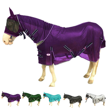 Majestic Ally Horse Fly Sheet with Neck Cover and Head Mask, Breathable UV and Bite Equine Protection, Adjustable Body Straps, Boarding or Turnout Accessory, Contoured Fit