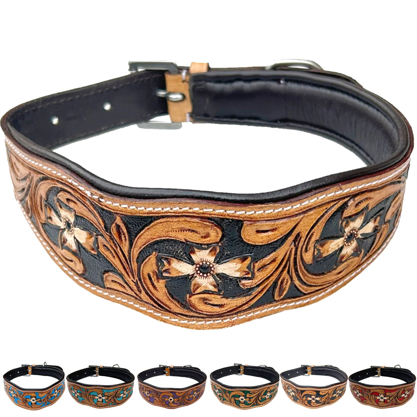 Majestic Ally Leather Dog Collar with Adjustable, Padded Fit for Walking, Hiking, and Running, Designer Western Wear for Puppies, Fancy Colors