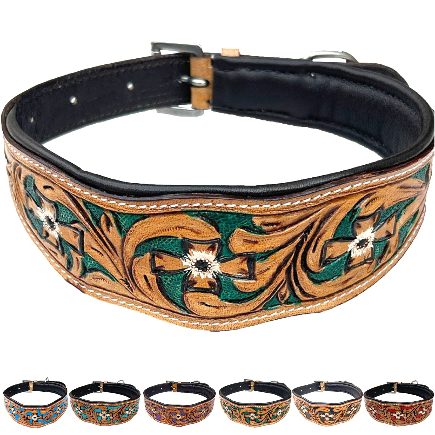 Majestic Ally Leather Dog Collar with Adjustable, Padded Fit for Walking, Hiking, and Running, Designer Western Wear for Puppies, Fancy Colors