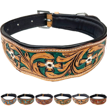 Majestic Ally Leather Dog Collar with Adjustable, Padded Fit for Walking, Hiking, and Running, Designer Western Wear for Puppies, Fancy Colors