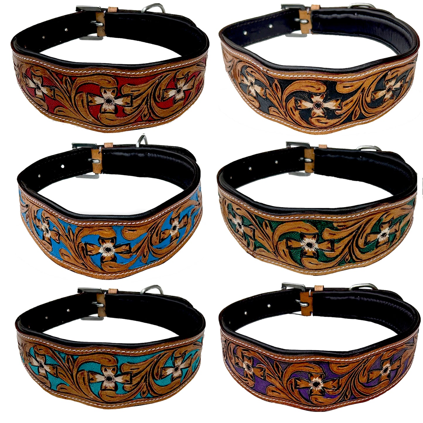 Majestic Ally Leather Dog Collar with Adjustable, Padded Fit for Walking, Hiking, and Running, Designer Western Wear for Puppies, Fancy Colors