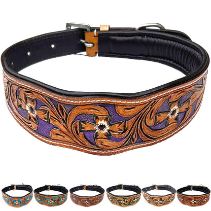 Majestic Ally Leather Dog Collar with Adjustable, Padded Fit for Walking, Hiking, and Running, Designer Western Wear for Puppies, Fancy Colors