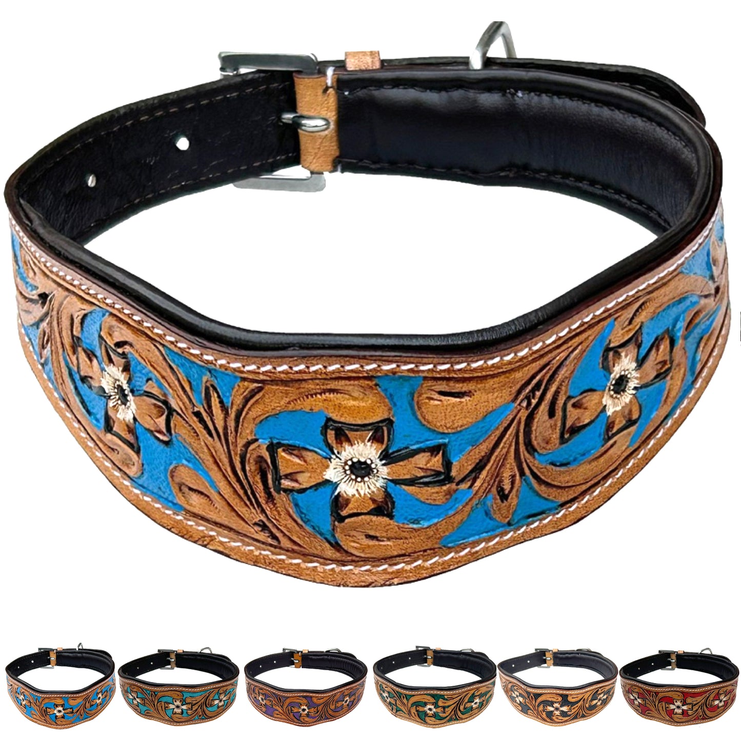 Majestic Ally Leather Dog Collar with Adjustable, Padded Fit for Walking, Hiking, and Running, Designer Western Wear for Puppies, Fancy Colors
