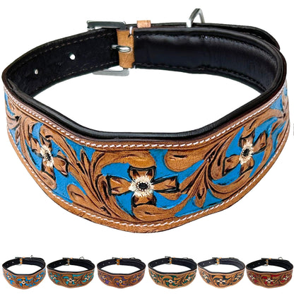 Majestic Ally Leather Dog Collar with Adjustable, Padded Fit for Walking, Hiking, and Running, Designer Western Wear for Puppies, Fancy Colors