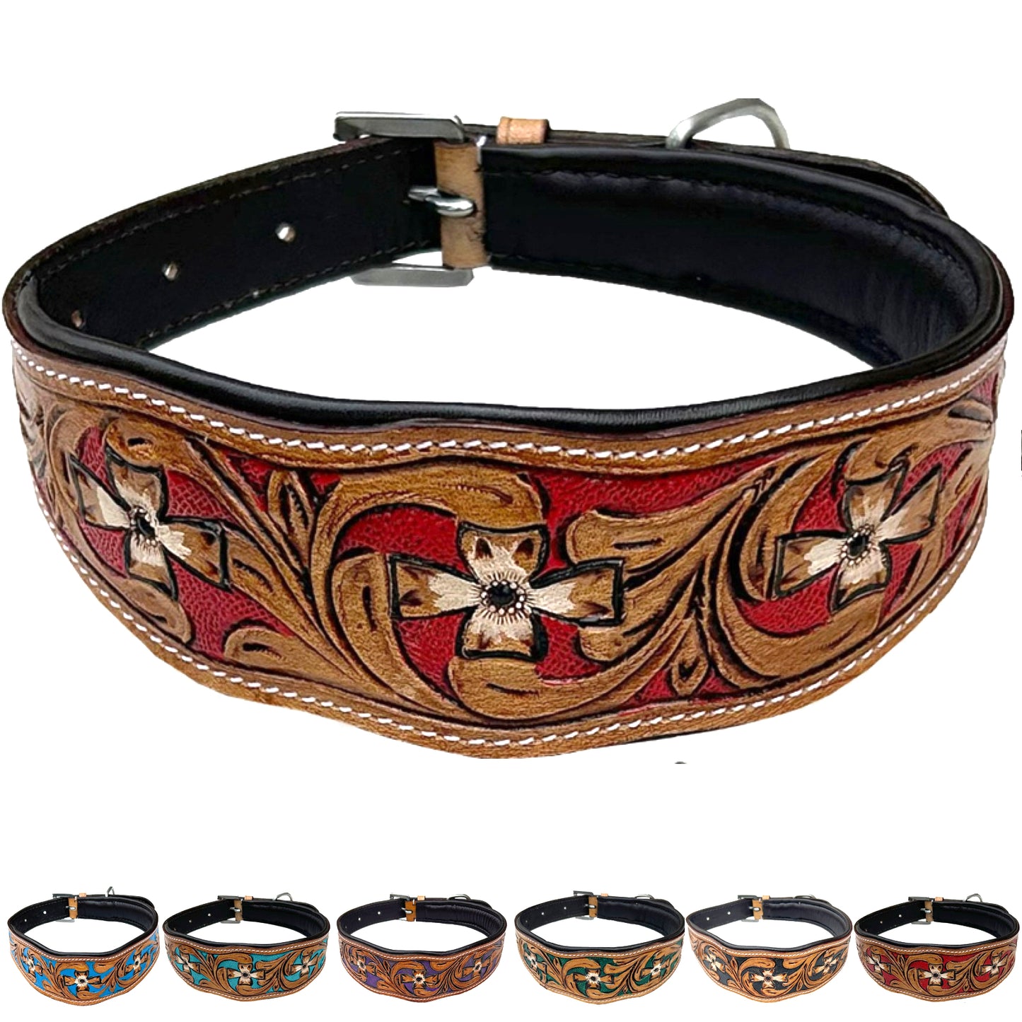 Majestic Ally Leather Dog Collar with Adjustable, Padded Fit for Walking, Hiking, and Running, Designer Western Wear for Puppies, Fancy Colors