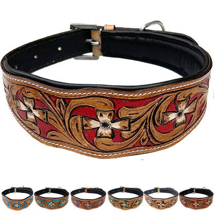 Majestic Ally Leather Dog Collar with Adjustable, Padded Fit for Walking, Hiking, and Running, Designer Western Wear for Puppies, Fancy Colors