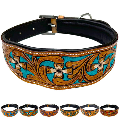 Majestic Ally Leather Dog Collar with Adjustable, Padded Fit for Walking, Hiking, and Running, Designer Western Wear for Puppies, Fancy Colors