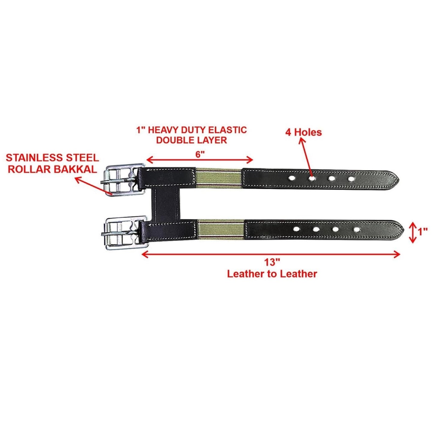 Majestic Ally Leather Girth Extender with Heavy-Duty Elastics, Durable, Flexible