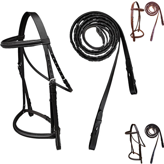 Majestic Ally Padded Raised English Bridle, Premium Leather, Matching Laced Reins