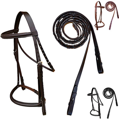 Majestic Ally Padded Raised English Bridle, Premium Leather, Matching Laced Reins