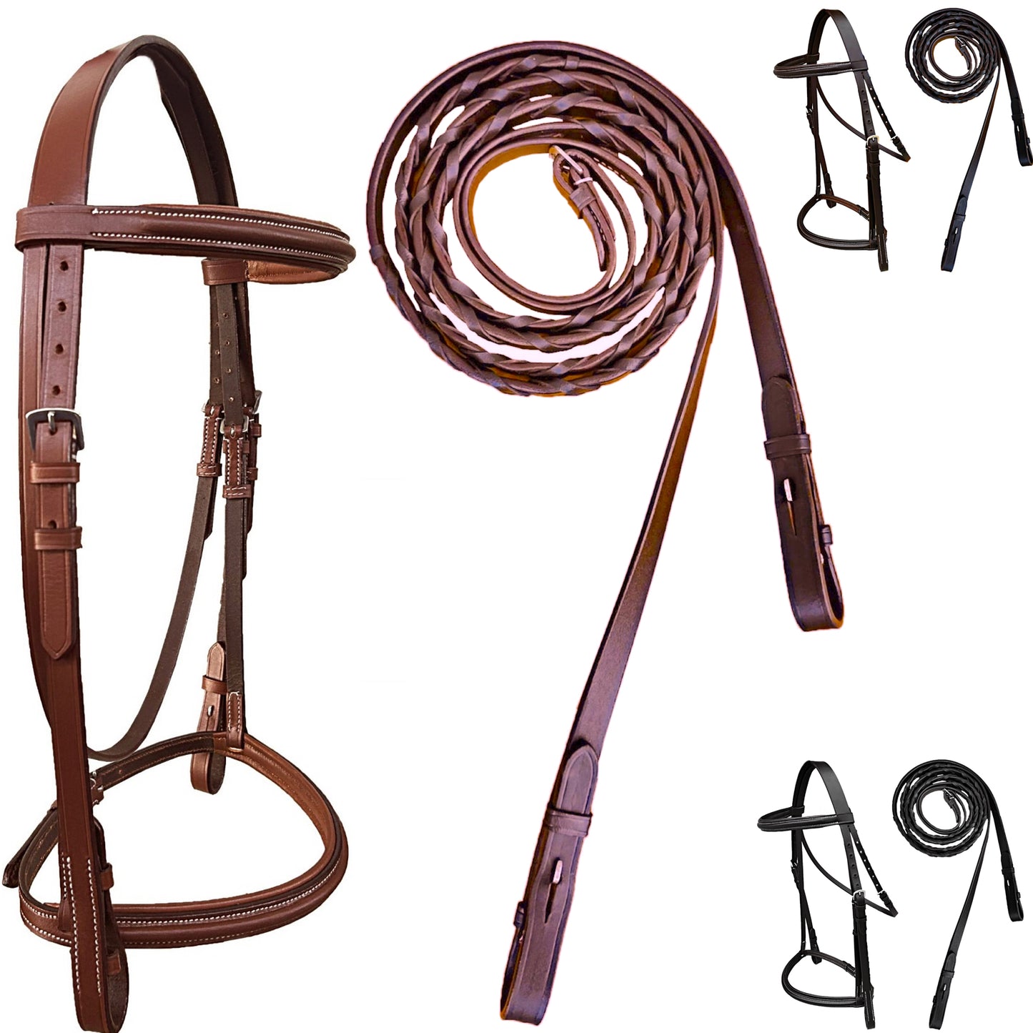Majestic Ally Padded Raised English Bridle, Premium Leather, Matching Laced Reins