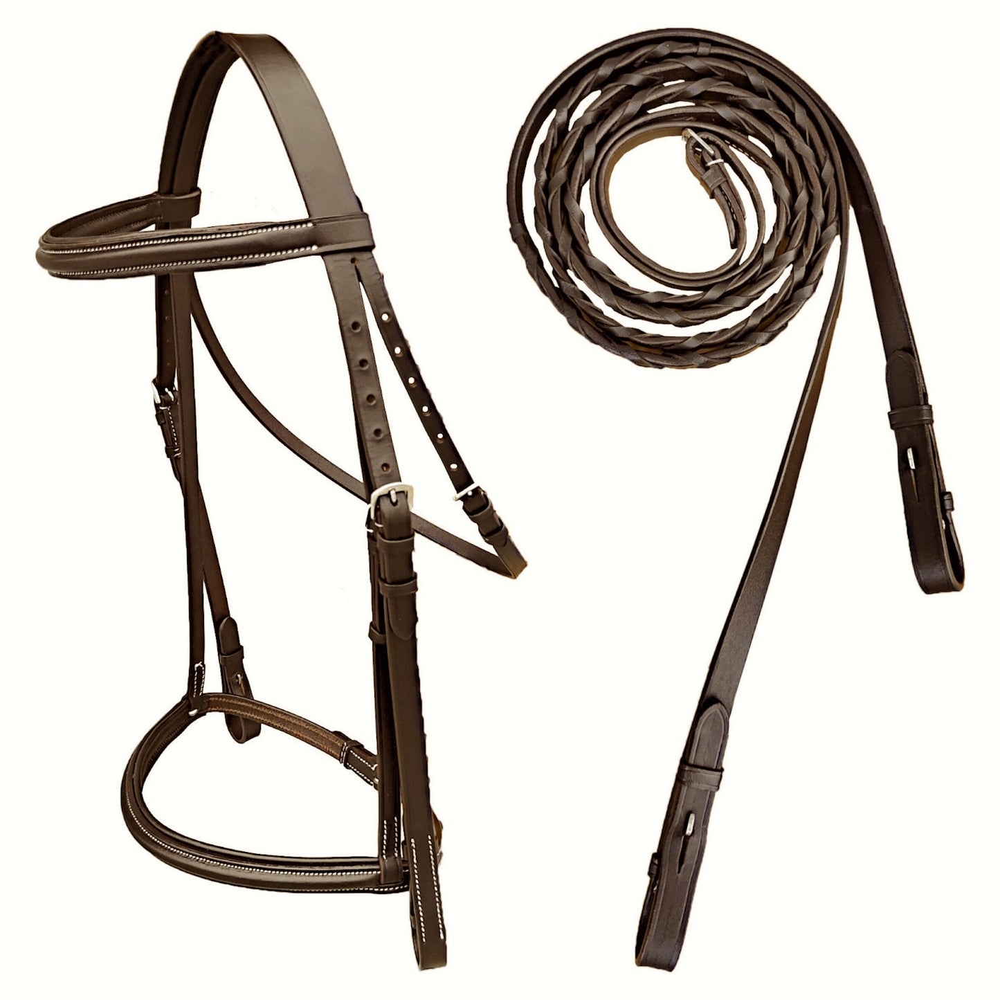 Majestic Ally Padded Raised English Bridle, Premium Leather, Matching Laced Reins