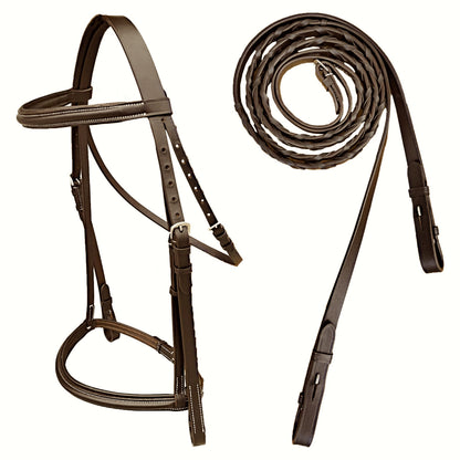 Majestic Ally Padded Raised English Bridle, Premium Leather, Matching Laced Reins