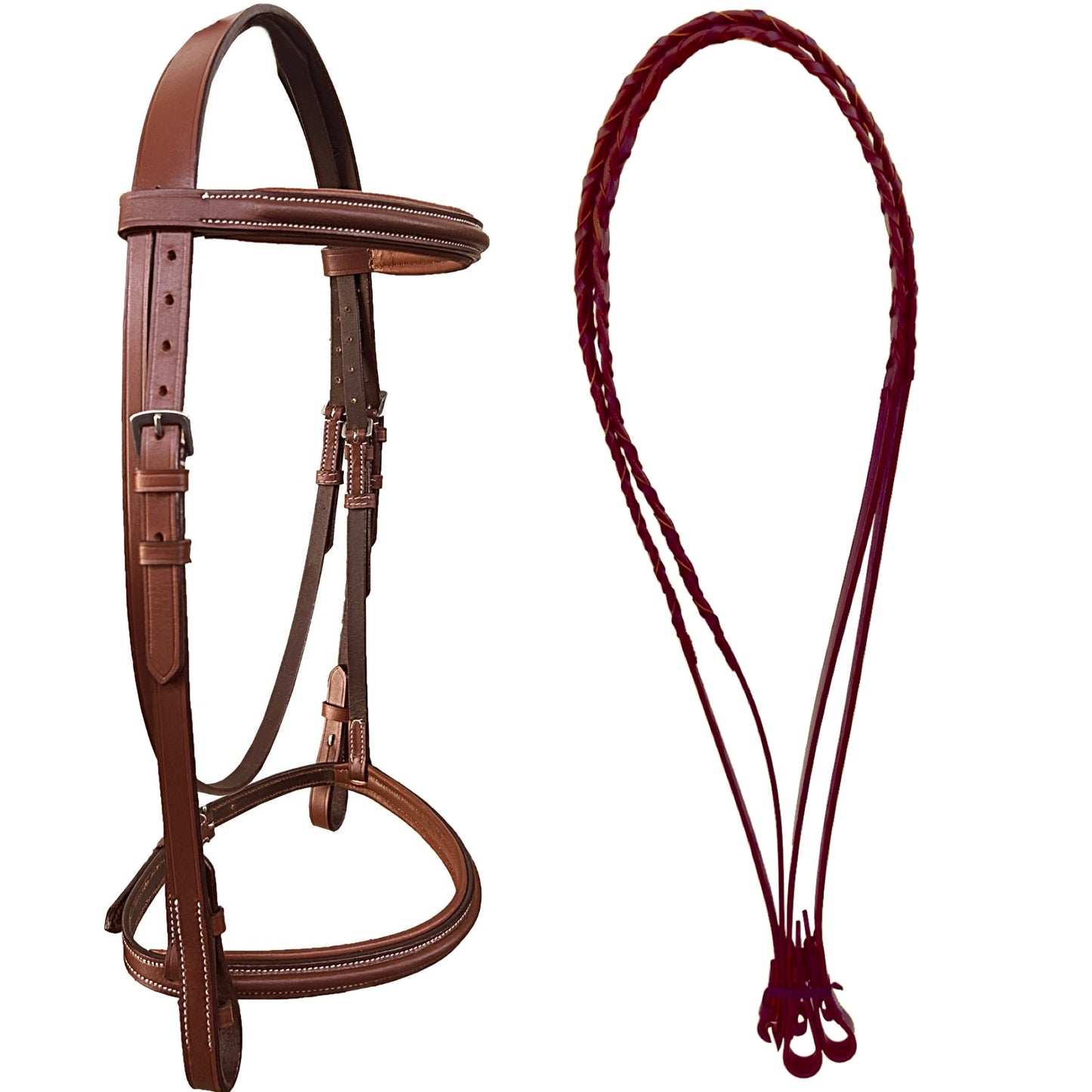 Majestic Ally Padded Raised English Bridle, Premium Leather, Matching Laced Reins