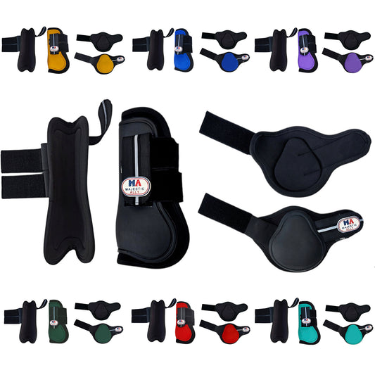 Majestic Ally Horse Leg Protection Fetlock and Tendon Boots Set, PU Shell, Neoprene Lining, Hook and Loop Closures, Multiple Colors and Sizes