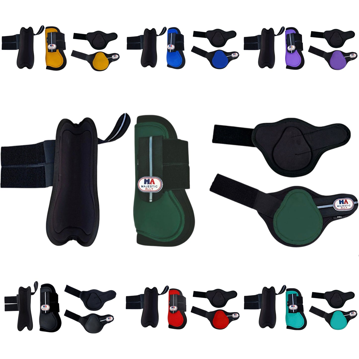 Majestic Ally Horse Leg Protection Fetlock and Tendon Boots Set, PU Shell, Neoprene Lining, Hook and Loop Closures, Multiple Colors and Sizes