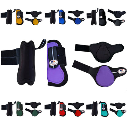 Majestic Ally Horse Leg Protection Fetlock and Tendon Boots Set, PU Shell, Neoprene Lining, Hook and Loop Closures, Multiple Colors and Sizes