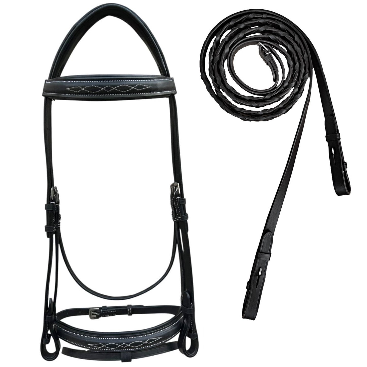 Majestic Ally Fancy Stitched Padded Bridle – Crown, Browband & Noseband – Removable Flash & Laced Reins Full