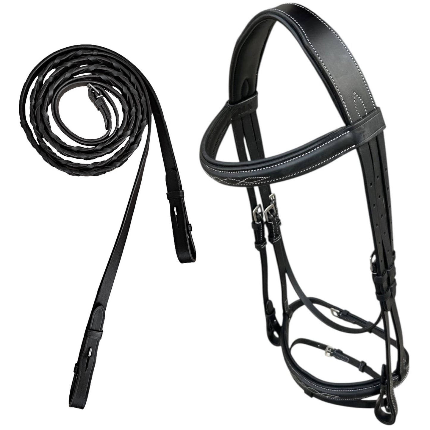 Majestic Ally Fancy Stitched Padded Bridle – Crown, Browband & Noseband – Removable Flash & Laced Reins Full