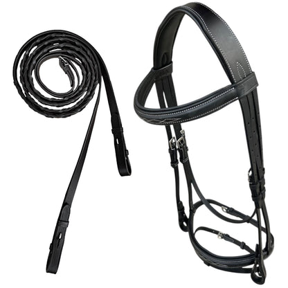 Majestic Ally Fancy Stitched Padded Bridle – Crown, Browband & Noseband – Removable Flash & Laced Reins Full