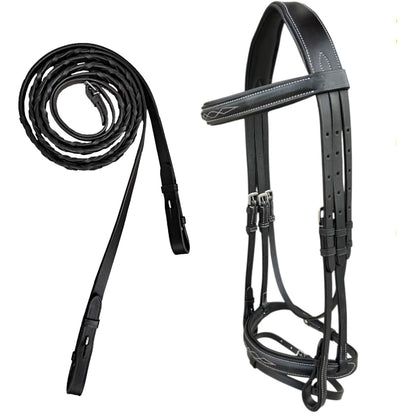 Majestic Ally Fancy Stitched Padded Bridle – Crown, Browband & Noseband – Removable Flash & Laced Reins Full