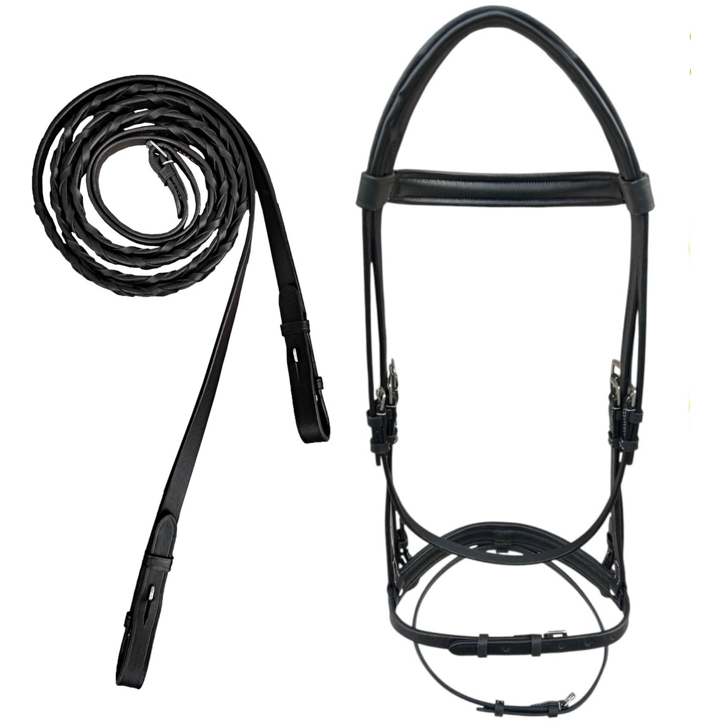 Majestic Ally Fancy Stitched Padded Bridle – Crown, Browband & Noseband – Removable Flash & Laced Reins Full