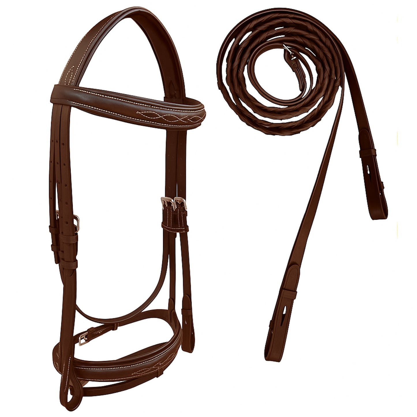 Majestic Ally Fancy Stitched Padded Bridle – Crown, Browband & Noseband – Removable Flash & Laced Reins Full