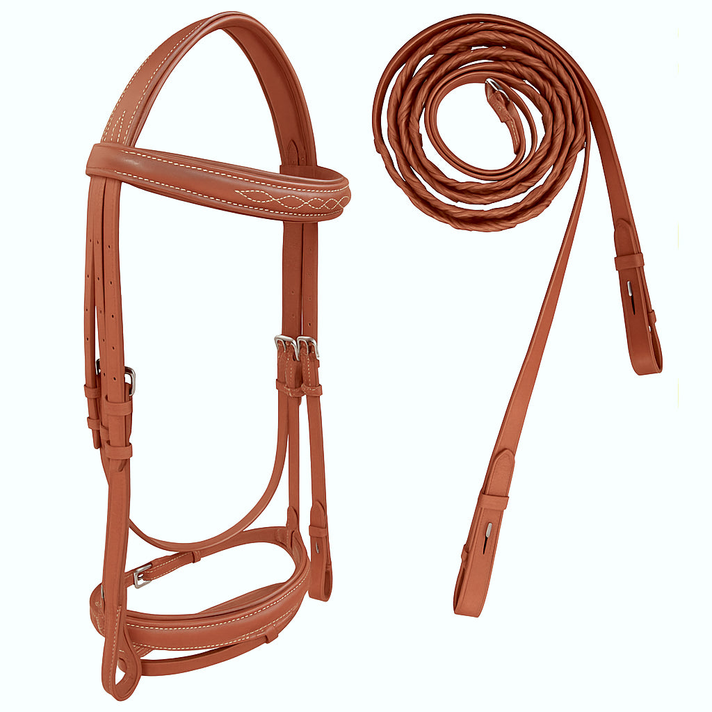 Majestic Ally Fancy Stitched Padded Bridle – Crown, Browband & Noseband – Removable Flash & Laced Reins Full