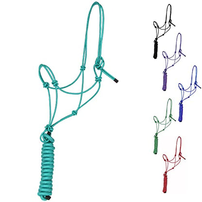 Majestic Ally 1/4" Rope 4 Knot Stiff Polyester Training Halter with 10’ Matching Lead Rope for Horses – Full